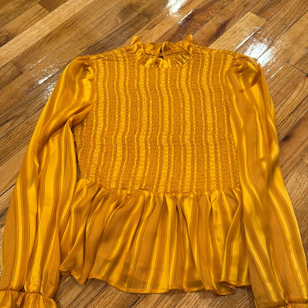Aqua Orange Ruched Peplum Blouse - Size M